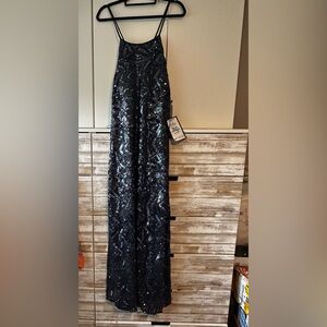 Morgan & Co. Blue Sequin A-line Maxi Dress Cocktail